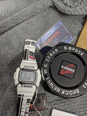 G-SHOCK White Digital Watch Square Resin Band Black Stripe Shock Resistant