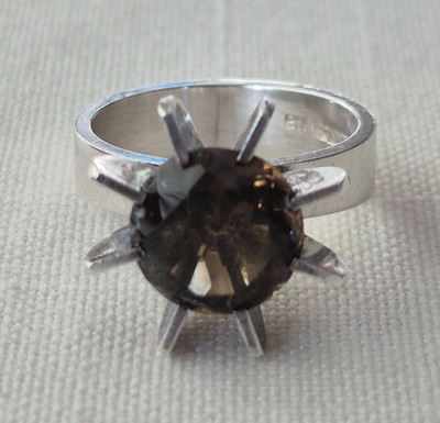 Elis Kauppi Kupittaan Kulta Finland Sterling Silver Ring Modernist Smoky Quartz