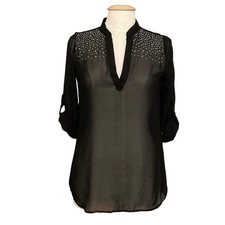 VTG Y2K Womens Top S Black Sheer Rhinestones Whimsigoth Fairy Goth Edgy Witchy