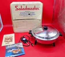 Saladmaster 12" Electric Liquid Core Skillet 7252 Vapo Lid Temp Control Book Box