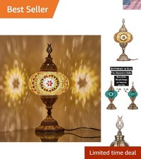 7" Large Globe Turkish Moroccan Mosaic Table Lamp, Handcrafted Tiffany-Style ...