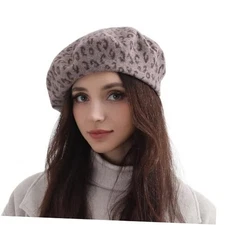 Classic Wool Leopard Beret Hats for Women Man Painter hat Leopard Print Khaki