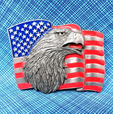 American Eagle Belt Buckle Cowboy Biker Patriot Enameled Vtg 90s Siskiyou.TWY132