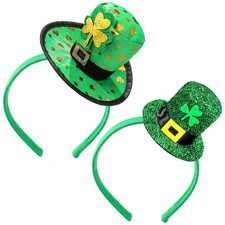 MTLEE 2 Pieces St. Patrick's Day Headband Green Top Hat Headband Irish Sequin