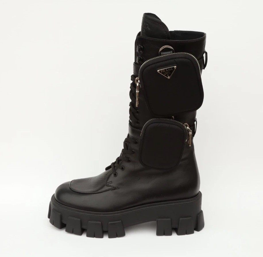 Prada Monolith Nylon Tall Pouch Platform Boots Size EU 39/US 9 in