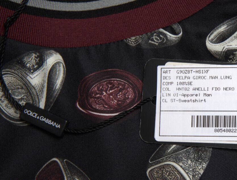 DOLCE & GABBANA Sweater Black Ring Print Silk Crewneck IT54 /US44 /XXL RRP $1500 image 7