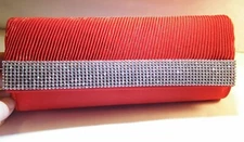 J. Francis Red Satin Ashley Clutch With Austrian Crystals&Removable Strap #PW346