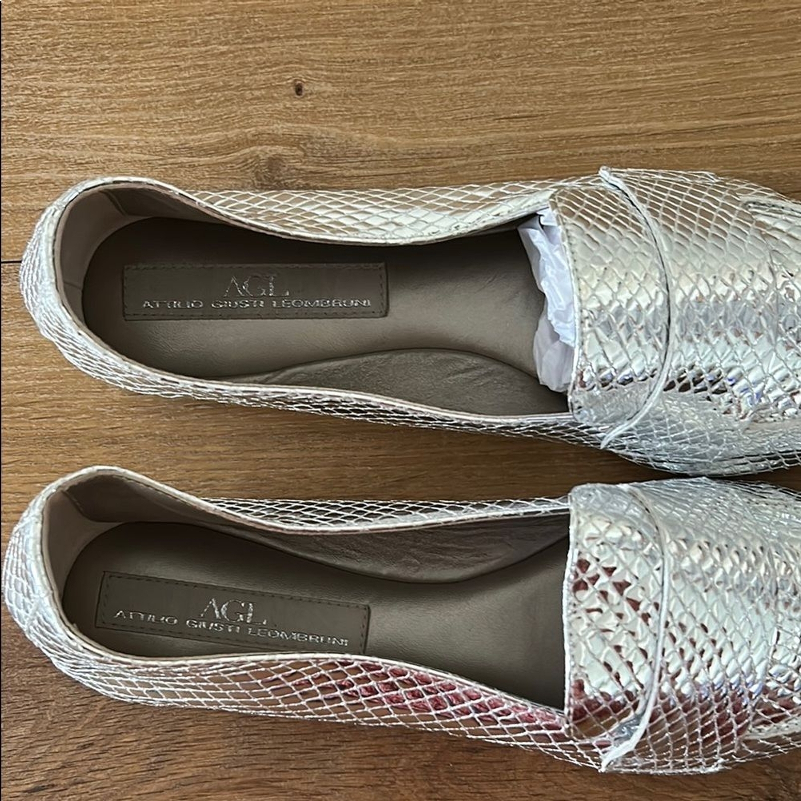 AGL Silver Softy Pointy Toe Moccasin Loafers Size 40.5 | US 10.5 Reg. $370