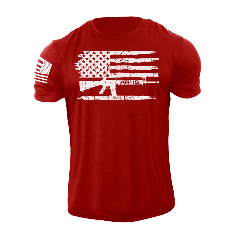 Men's USA Gun Flag AR15 Rifle T Shirt 100% Cotton Distressed Tee | eBay