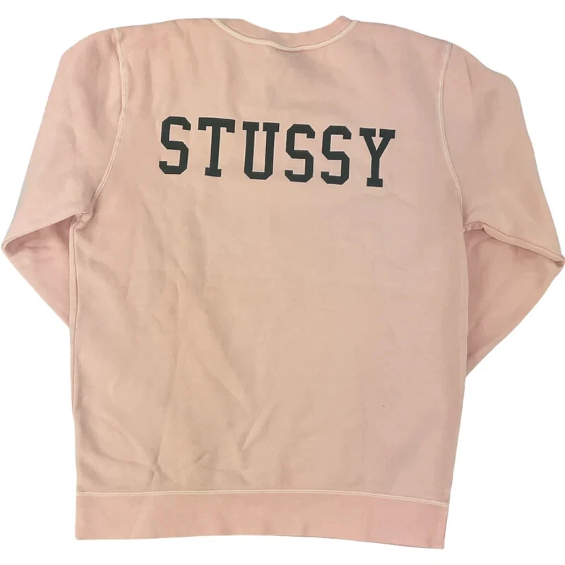 Stussy Mens Ivy League Pigment Dyed Pink Crew Neck Pullover