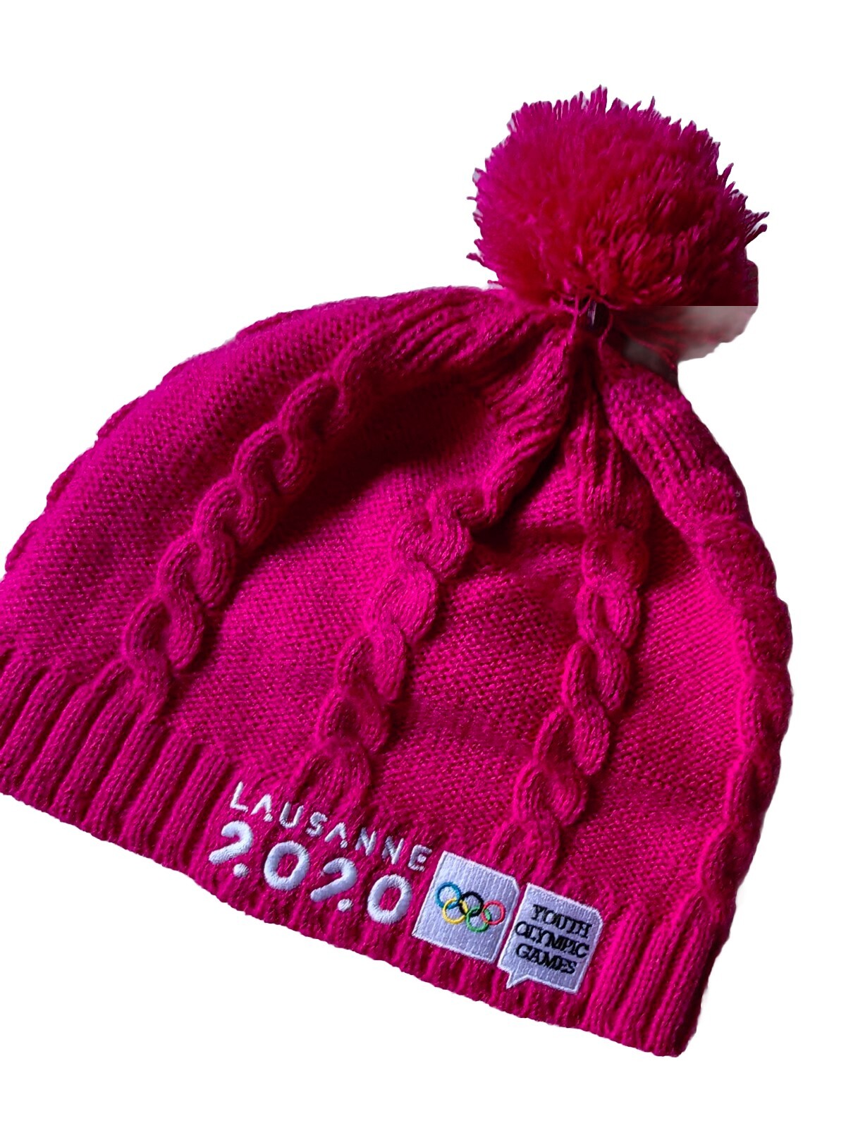 Lausanne 2020 Olympic Pink Pompon Beanie Acrylic Knit Ski One-Size-image