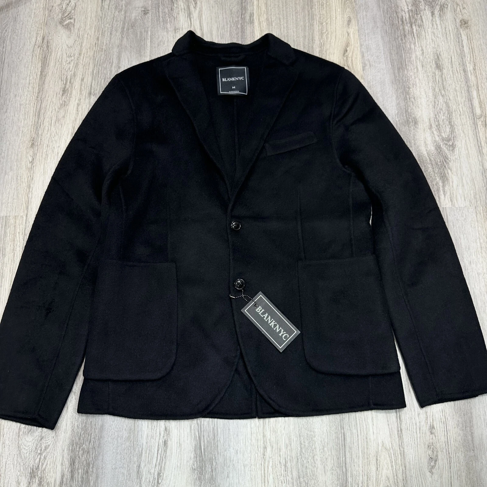 Mens Blank NYC Black Wool Blend Jacket Blazer Two Buttons Casual Formal Sz M NWT