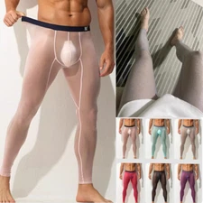 2024 Men Sexy Pants High Elastic Tight  See Through Sports Leggings Plus Size 