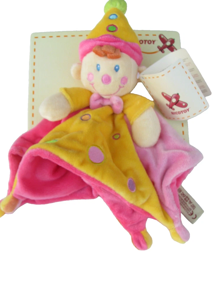 Nicotoy Schmusetuch von Simba Baby Clown Kuscheltuch Babytuch Pink/Gelb NEU