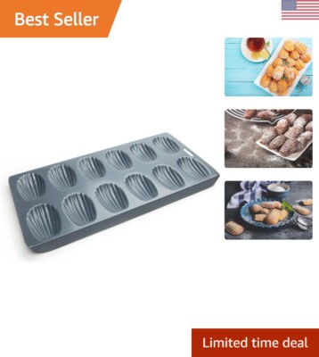 12-Cup Non-Stick Madeleine Pan Carbon Steel Grey Easy