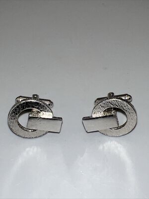 Classy Fun MCM Silver Tone Cuff Links Circle Rectangle Design