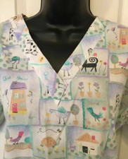 Ladies Scrubs Top Small Vet Tech Cat Dog Turtle Bird Pet Veterinarian Used