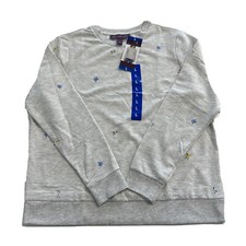 Gloria Vanderbilt embroidered Grey Womens Floral Sweatshirt NEW LARGE L