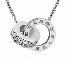 Stainless Steel Necklace with Infinity Round Crystal Pendant High polished *UK*