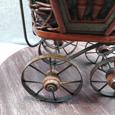 Antique Victorian Baby Doll Carriage Wood Metal Stroller Vintage