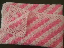 Baby Afghan Crochet Knit Blanket crochet hot pink light pink NEW Handmade 42"34"