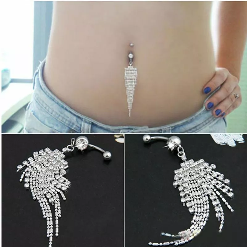 Sexy Rhinestone Chain Kinky Bondage Body Piercing Navel Belly Bar Button  Ring