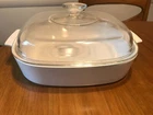 Vintage Corning Ware All White A-22-B Large Casserole W Clear Glass Pyrex Lid
