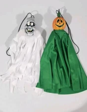 Halloween Set Of 2 Vintage Paper Magic Group Hanging Witch And Pumpkin head 2003