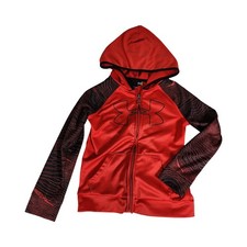 Under Armour Boys Red Black Graphic Full Zip Hoodie Jacket Size 6 Athletic