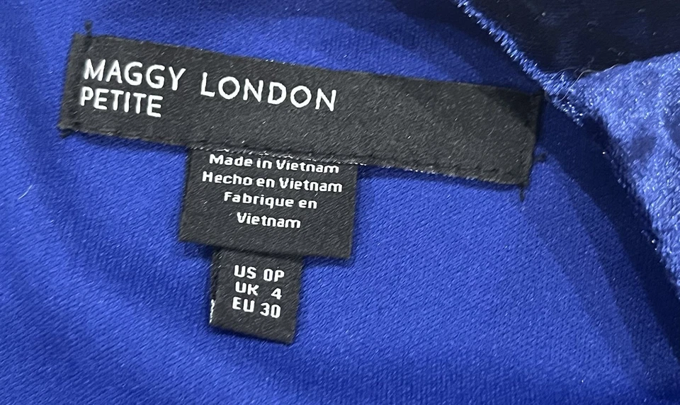 Maggy London Asymmetric Crushed Velvet Party Dress Royal Blue Size 0 Petite - Image 4 of 4