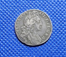 1696 B Sixpence William III British Silver Coin Bristol Mint