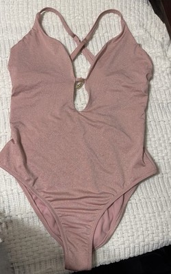 Shade & Shore Women's Blush Shimmer Plunge One-piece Swimsuit Size Medium NWT