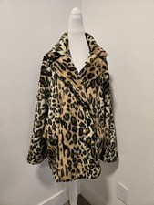 FREE PEOPLE LEOPARD PRINT PLUSH FAUX FUR DOUBLE BREASTED JACKET SZ L