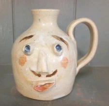 Vintage Fred Beane Small Face Jug Old House Pottery Seagrove NC Signed Folk Art