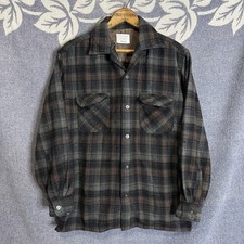 Vintage 1960s Penneys Towncraft Wool Loop Collar Shirt Medium Plaid Japan