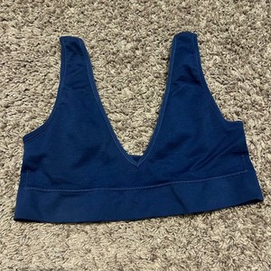 Womens Blue Ribbed Deep V Neck Bralette Crop Top Tank M