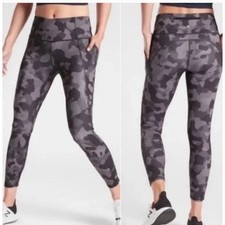 Athleta Lightening Camo 7/8 Yoga Workout Tights XS 4 6 Black Gray