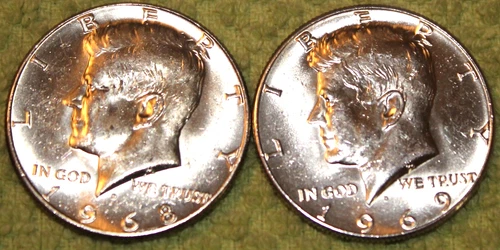 1968-D & 1969-D Kennedy Half Dollars - Both BU