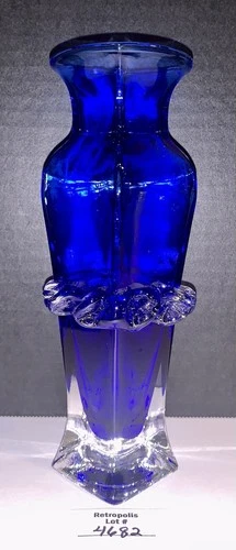 Cobalt Blue Clear Cased Glass Vase Murano Style