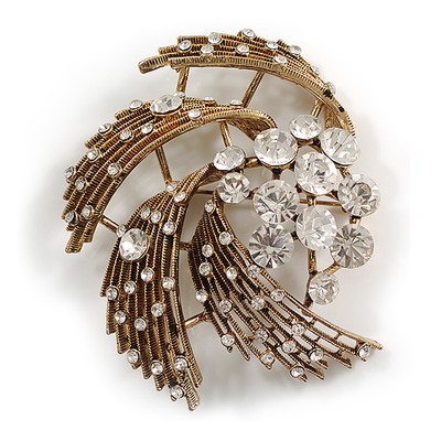 Vintage Diamant Brosche ''Wirbelwind'' in Brenngold - 7 cm breit