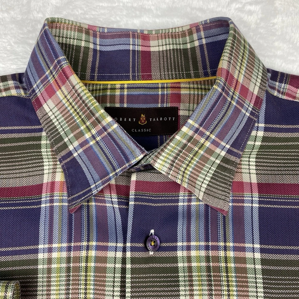 Camisa de vestir Robert Talbott para hombre XL púrpura/verde/rosa a cuadros clásica mangas largas Foto 3 de 4