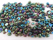 Full pack 288 Vtg. Glass Oval Preciosa Cabochones 7x5mm Green Iris. #59155