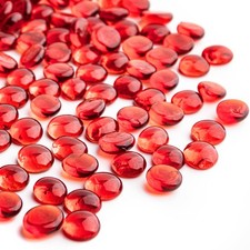 1 LB Red Glass Marbles, Mini Flat Glass Beads 150 PCS for Vase Fillers, Floral B