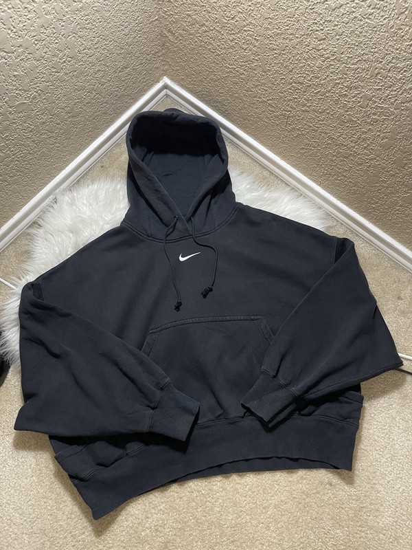 Nike Center Swoosh Hoodie Womens Medium Black Mini Swoosh Oversized Baggy Y2K