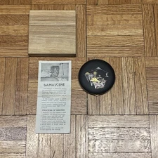 Vintage Japanese Komai Damascene Mount Fuji 24k Overlay Powder Mirror Compact