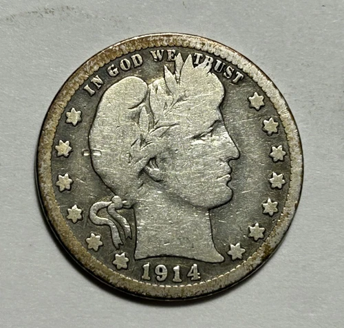 1914  S  BARBER QUARTER GOOD-