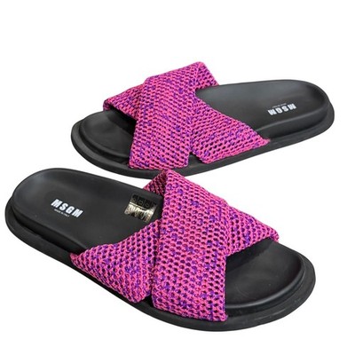MSGM Braided Strap Slide Sandals 41 US 11  Pink Woven Resort Designer Italy Bold