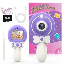 Kids Digital Camera 1080P HD Selfie Video Camera 32GB SD Card Purple Ages 3 