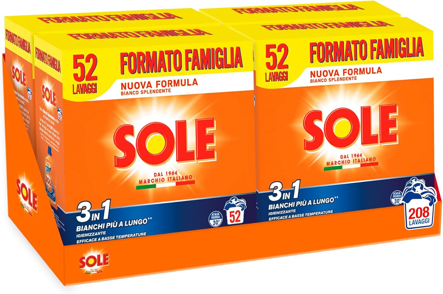 Bianco Splendente 52 Mis, Confezione Da 4X2,6 Kg, Detersivo in Polvere Con Bicar