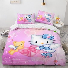 New 3D Bedding Set Home Decor 2/3pcs HelloKitty Design Bed Duvet Cover Set UG